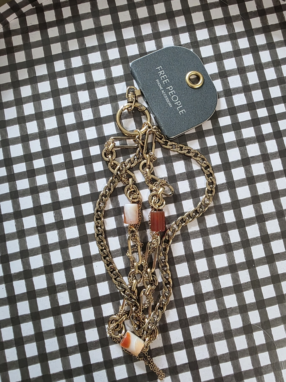 NWT Free People Layered Chain Phone Wristlet Antique Gold Peach Coral Orange Red